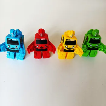 4 бр. червен зелен син жълт малък автобус яйце Трансформация на Тайо Робот Фигурки на Героите Пластмаса Аниме Деформация на детска играчка, подарък