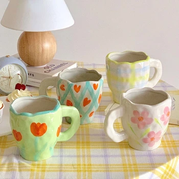 Ръчно рисувани керамични кафеена чаша домашен офис чаша с блюдцем закуска, мляко, сок, чай дръжка чаша подарък микровълнова печка