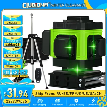 CLUBIONA 12 Линии 3D Лазерен Ниво Самонивелирующийся 360 Хоризонтален и Вертикален Кръст Супер Мощен Зелен Лазер Ниво