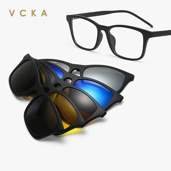 VCKA Магнит Адсорбция Огледало с двойна употреба, Определени Мъжки Поляризирани Магнитни Лещи Слънчеви Очила Пет-в-едно Квадратни Комбинираната Очила