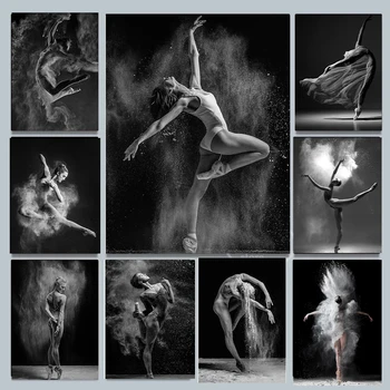 Черно-Бяла Балерина, Танцьорка, Модел, върху Платно, с Елегантна Поза Балерина, печат на снимки, Плакати, Стенни Художествена Картина за украса на Интериора на Помещението