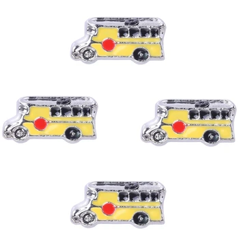 20PCS Сладък Жълт Училищен Автобус Кола Плаващи Окачване Студентски Подарък Идеални Памет Медальон Висулка Бижута Дропшиппинг