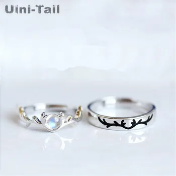 Uini-Tail гореща разпродажба, нов продукт, Тибетское сребро 925 проба, от един елен имаш, лунен камък, парата, отворен пръстен, просто мода, мило, високо качество, ED838