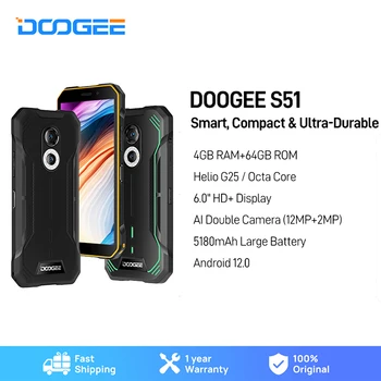 DOOGEE S51 Здрав Телефон с 4 + GB 64 GB, 12 Мегапикселова AI Двойна Камера 5180 ма Мобилен телефон 6,0 