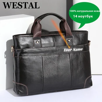 WESTAL Мъжка Кожена Чанта за Мъже, Куфарче, Чанта за Лаптоп от естествена Кожа, 14 