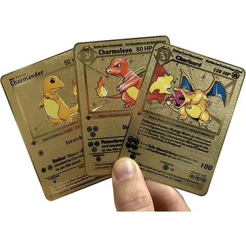 Златна карта pokemon Универсален Чаризард 1-во издание от Основен Набор от Charmeleon и Charmander Метална Колекция на Карти Pokemon
