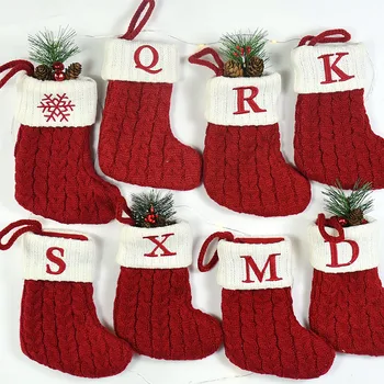 Червени Коледни Чорапи С Буквите от Азбуката във формата на Снежинки, Коледни Вязаный Отглеждане, Висулки във формата на Елхи за Домашен интериор, Коледни Подаръци За Деца