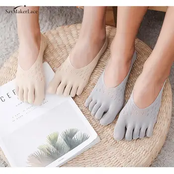 Летни дамски Модни Тънки Невидими Силиконови Чорапи, Дамски чехли на краката, Дишащи Нескользящие Чорапи с пет пръста