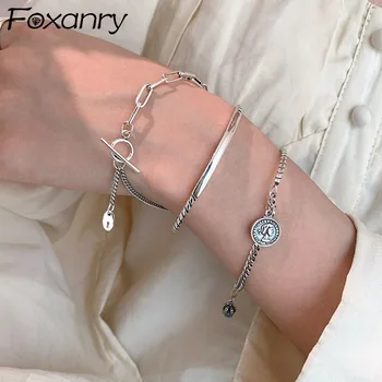 Foxanry Сребърен Цвят Пънк Гривна-Верига за Жени Нова Мода Прост Реколта Ръчно изработени Вечерни Бижута Подаръци на Едро