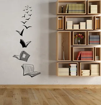 Винилови стикери за стена отворена книга за четене, училищна библиотека клас кабинет спалня начало декор художествена стикер за стена