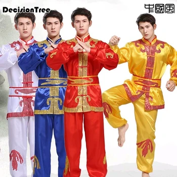 201 мъжки дрехи за тайдзи шаолин ушу, униформи кунг-фу, униформи за уин чун, изложбена костюм с бродиран дракон, мъжки костюм за бойни изкуства