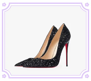 Пролетни дамски обувки на висок ток 2022 година, Черни Лъскави обувки-лодка за младоженци, сватбени обувки на висок ток с остър пръсти