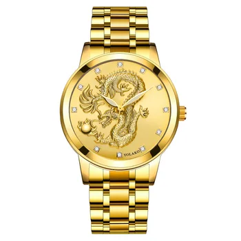 Нови мъжки часовници с позлатени релефни стоманена каишка, немеханические китайски часовници с дракон, мъжки Часовници бизнес