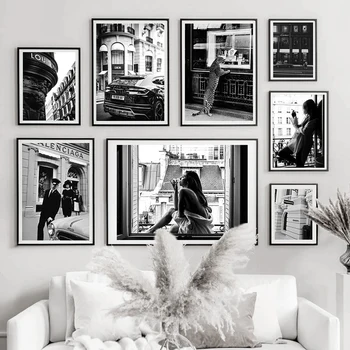Черно-Бял Модерен Плакат За Пушачи Дама Класически Щампи Стенно Изкуство Платно За Боядисване На Снимка Модерна Момиче За Украса На Стаята Снимки