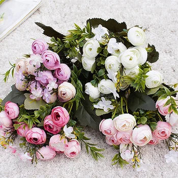 10 Глави мини пролетта на божури, копринени, Изкуствени Цветя, чаена роза флорес fleur изкуствени цветя за декорация на дома масата фалшив Цвете