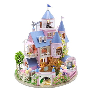 Направи си САМ Куклена Къща, Мебели Комплект Миниатюрен 3D Дървен Куклен Дом Led Монтаж на Замъка Casa Играчки за Деца, Възрастни Рожден Ден, Подарък за Коледа