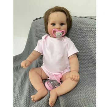 48 см Силиконови Подмладена Детски Кукли Мади Момиче Вкоренени Коса с Ръчно изработени Художествена Кукла Подарък Играчки на Децата